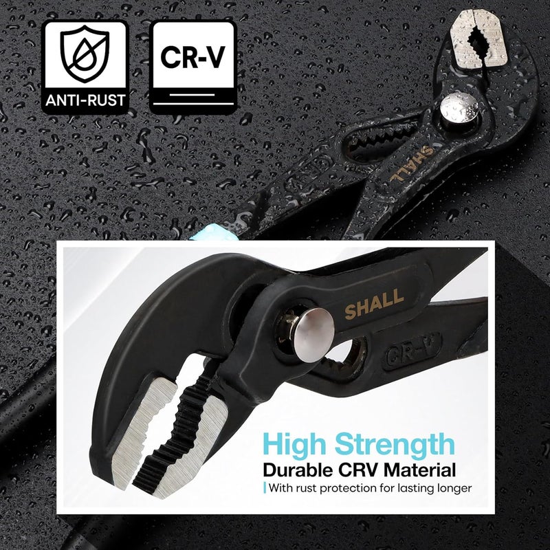 SHALL 3-Piece Groove Joint Pliers Set (12, 9-1/2, 7 Inch), Push-Lock Water Pump Pliers In Cr-v Steel, Fast Adjustable Tongue and Groove Pliers with Tool Roll Bag for Home Repair & Plumbing - Image 3